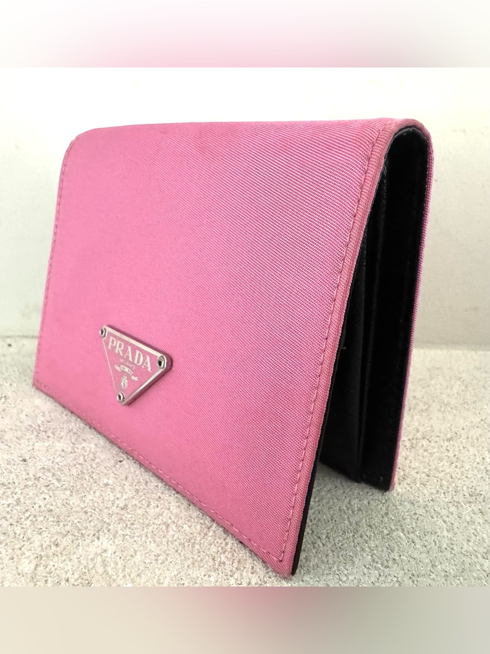 PRADA Pink Tessuto Nylon & Saffiano Leather Compact Bifold Wallet Milano - Picture 2 of 9